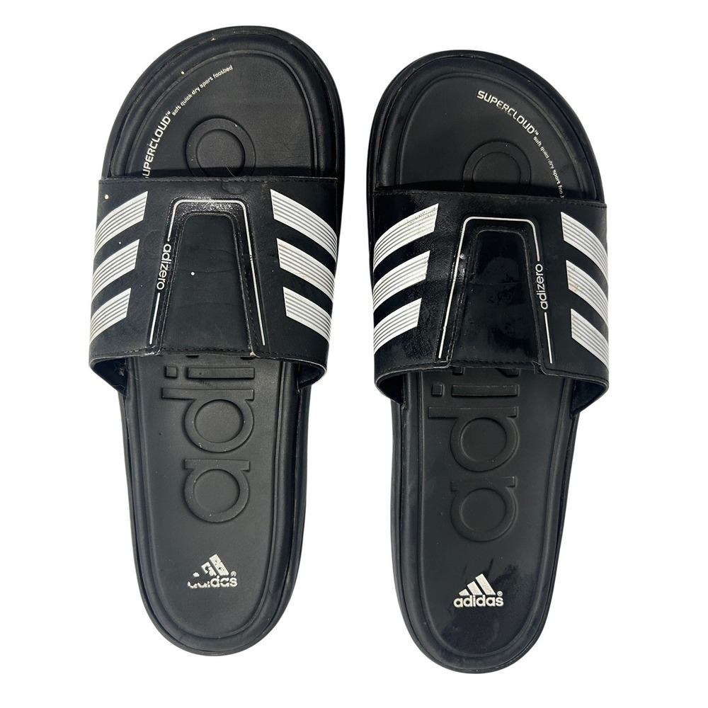 Adidas Adizero Supercloud Slides Mens 12 Black White Comfort Pool Sandals